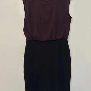 LOFT Sleeveless Two-Tone Midi Dress - Plum Top & Black Skirt